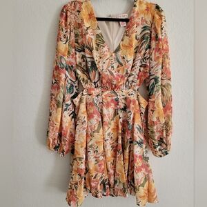 Tropical floral flowy mini dress | size L